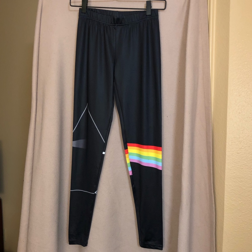Black Pink Floyd silky material leggings, sz small